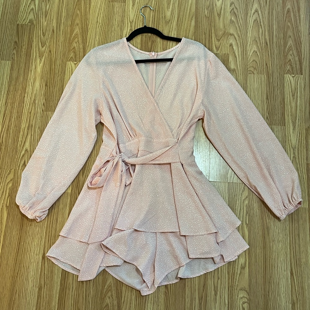Pink Dotted Short Dressy Romper size Large